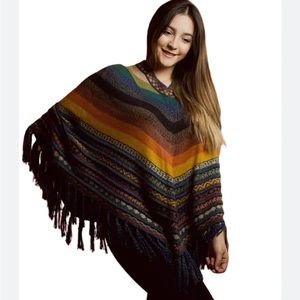 Alpaca Wool Poncho Natural Warm Colors one size